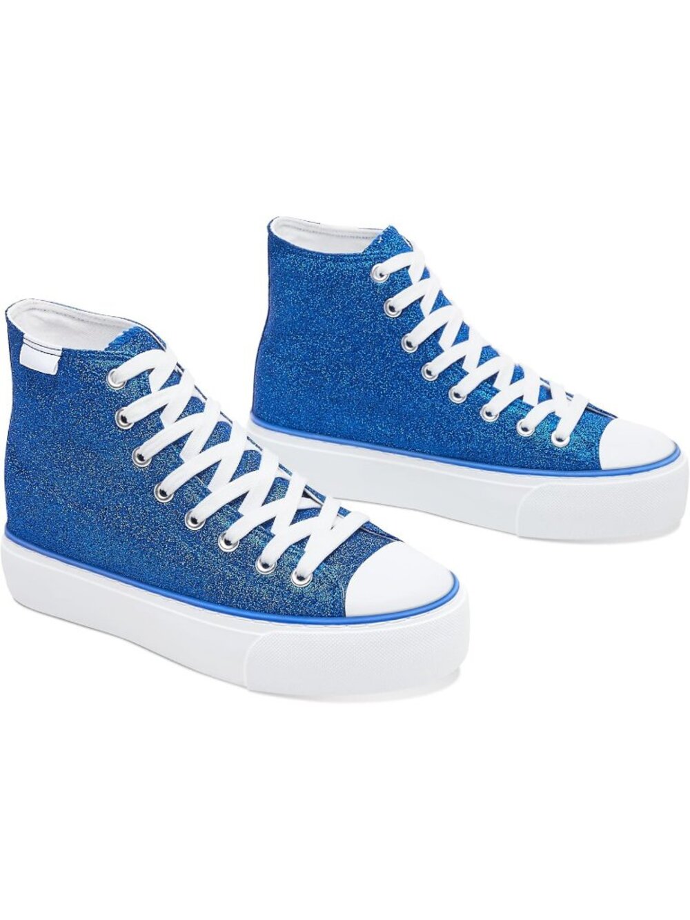 Women's Royal Blue Sparkly Bling Mid Calf Glitter Platform Fashion Sneakers - Picture 1 of 6